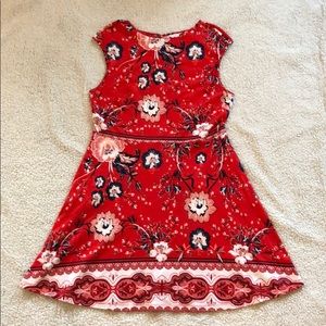 Red Floral Dress with Pockets